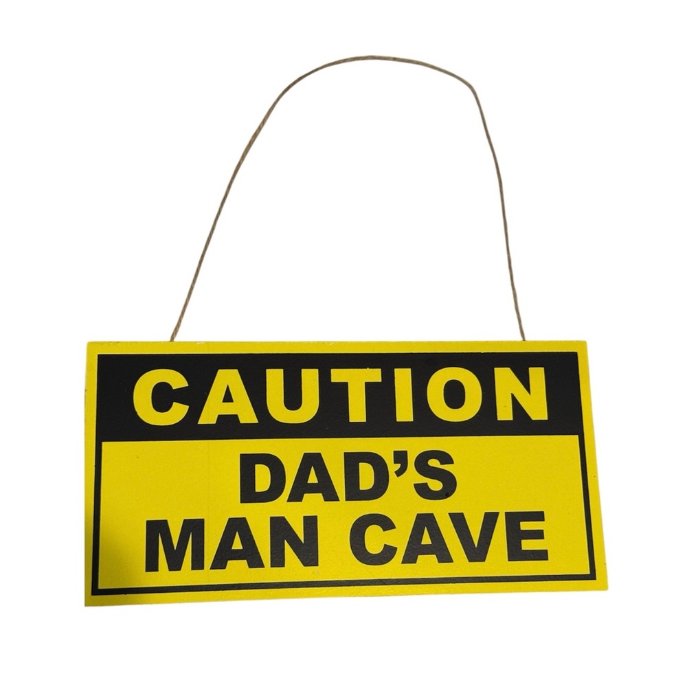 Dad’s Man Cave Hanging Sign Yellow Black Den Basement Home Decor Sports